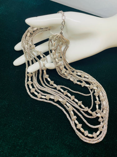 1960’s Trifari 8 Strand Silver Chain and Beaded Necklace